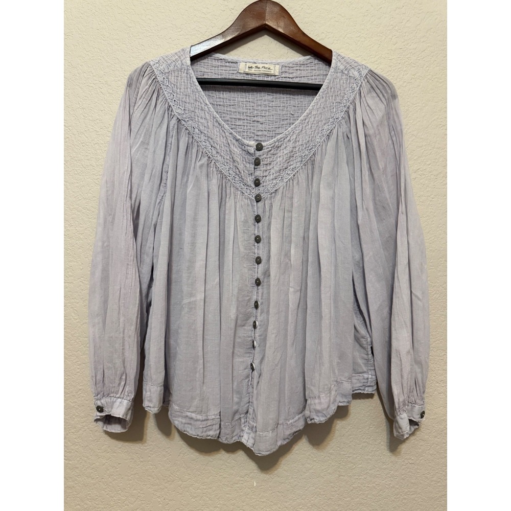 Free People We The Free Stardust Top Lilac Purple Smocked Peasant Blouse Small